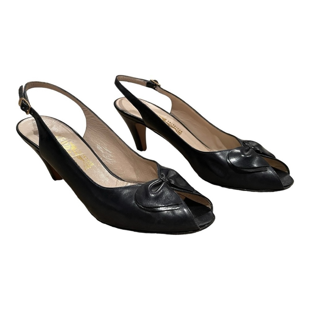Salvatore Ferragamo Black Peep Toe Heels